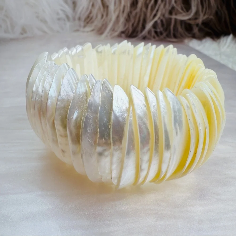 Bohemian Island Chic Wide Band Shell Stretch Bracelet